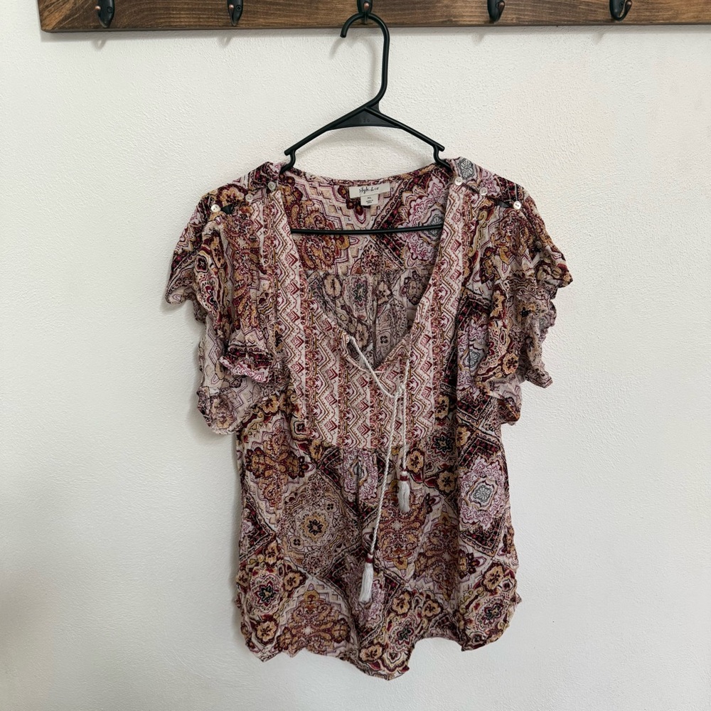 Style & Co. Multicolor Bohemian Tassel Blouse